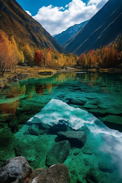 Um belo lago de montanha nas montanhas