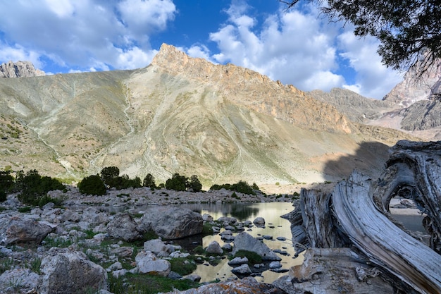 Foto um belo lago nas montanhas do tajiquistão.