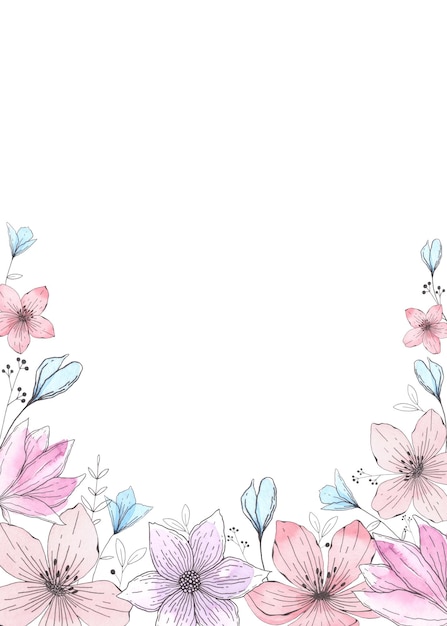 Um belo modelo para cartões postais de saudações de feriados com flores coloridas de aquarela desenhadas à mão