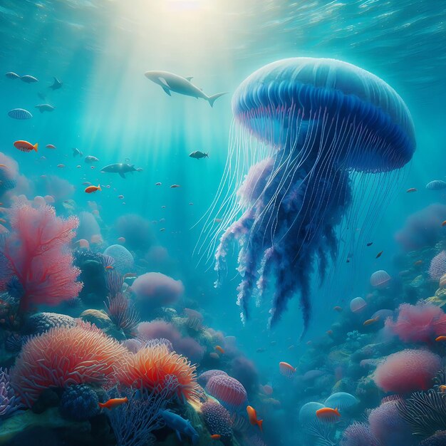 Foto um belo mundo submarino.