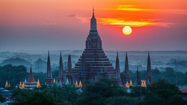 Um belo nascer do sol no templo de wat phra that pha son kaew em khao kho phetchabun, na tailândia