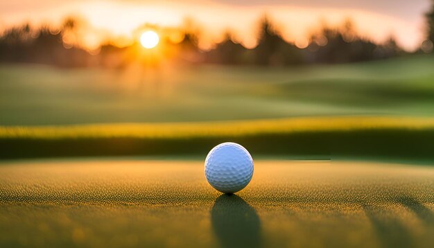 Foto um belo nascer do sol num campo de golfe.