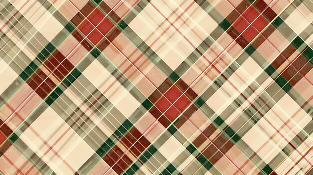 Foto um belo padrão de tartan em tons de vermelho e verde bege