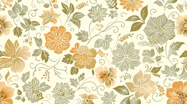 Um belo padrão floral sem costuras em tons dourados e verdes