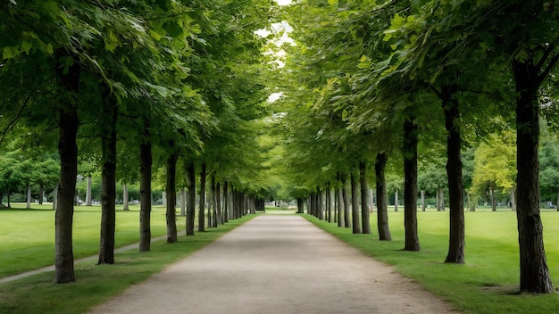 Um belo parque com árvores e um beco.