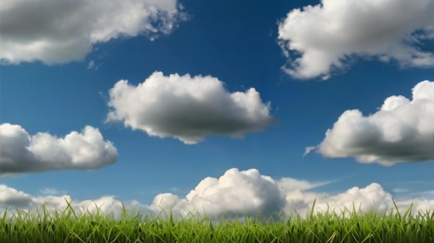 Foto um belo parque de fundo grama verde com céu azul e nuvem branca