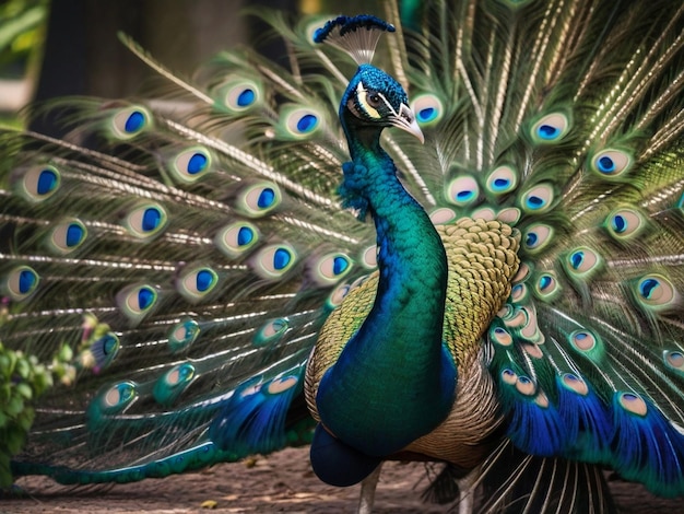 Um belo pavão exibindo suas penas vibrantes imagens de fundo de pavão