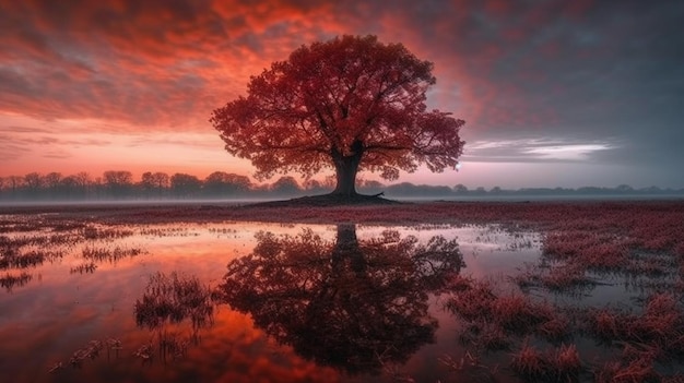 Um belo pôr do sol com montanhas ao fundo