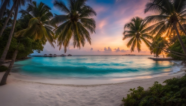 um belo pôr-do-sol é mostrado em uma praia