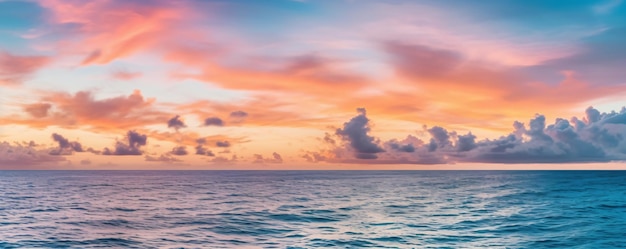 um belo pôr do sol sobre o oceano com nuvens