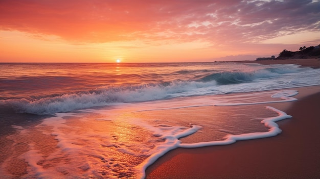 Um belo pôr-do-sol sobre o oceano na praia.