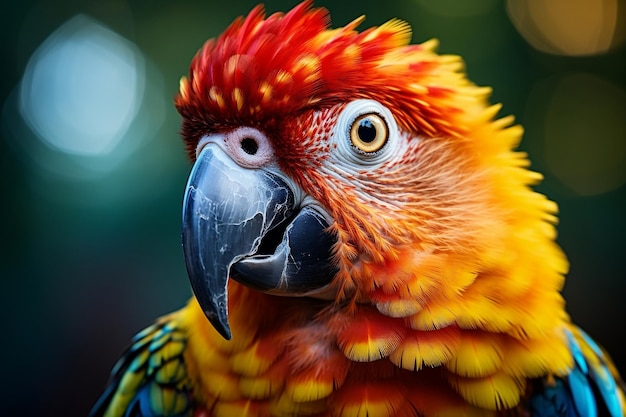 Um belo retrato de pássaro papagaio colorido em close-up