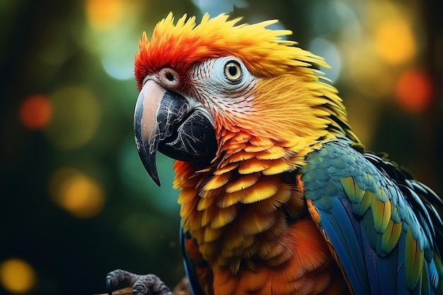 Um belo retrato de pássaro papagaio colorido em close-up