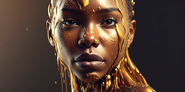 Um belo retrato de uma mulher coberta com ouro líquido pingando AI Generated