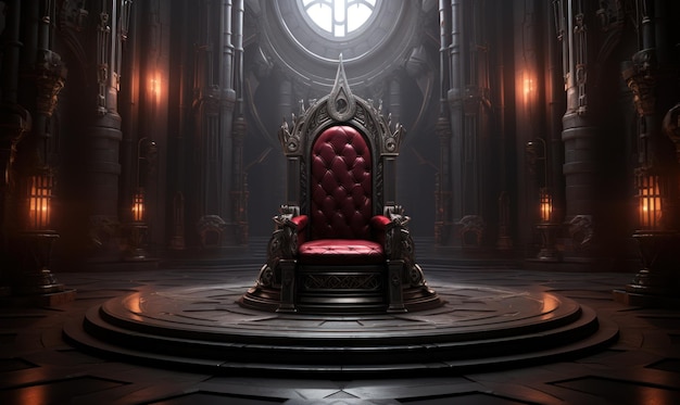 Foto um belo trono preto na sala do trono gótico