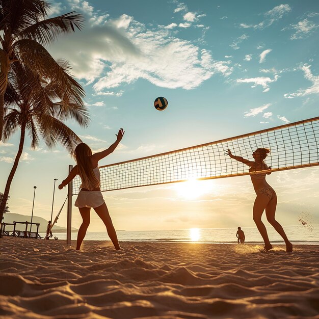 Foto um belo verão quente com voleibol de praia