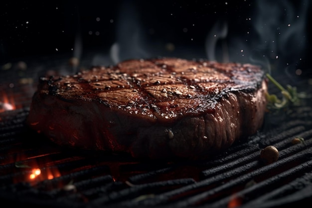 Um bife na grelha com a palavra bife