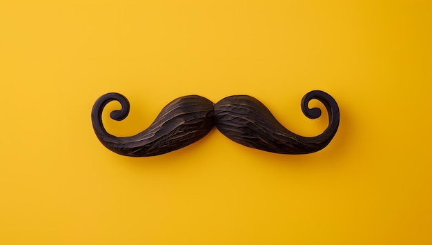 Um bigode de madeira icônico em um fundo amarelo vibrante