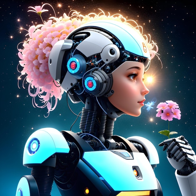 Um biorobô cheirando uma flor emoções humanas em uma inteligência artificial