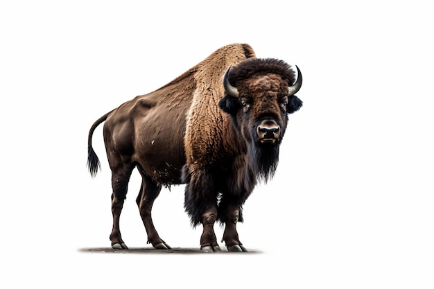 Um bisão com uma cabeça grande e um nariz grande.