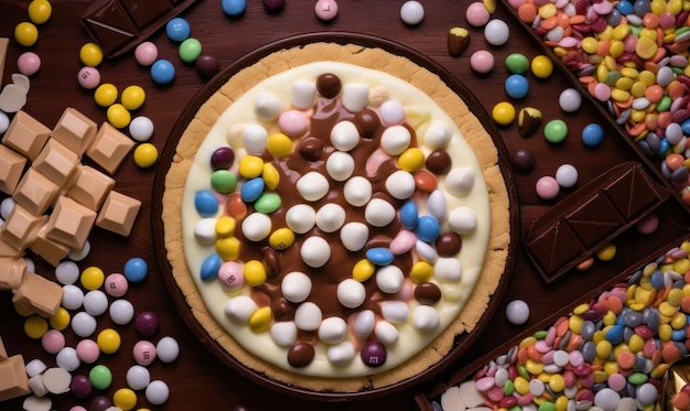 Um biscoito com muitos doces nele