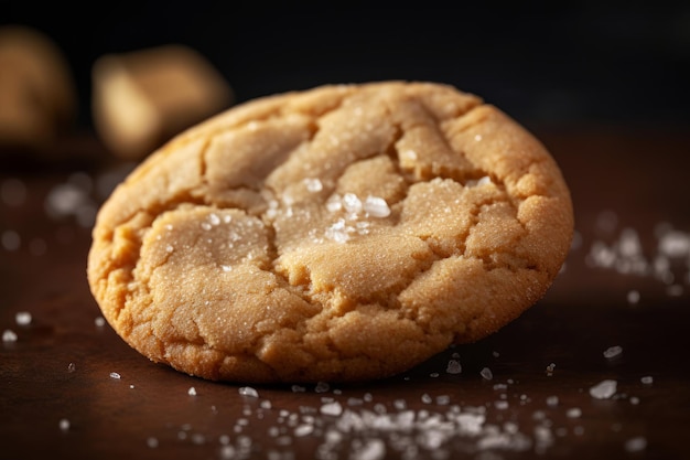 Um biscoito com uma pilha de açúcar salgado