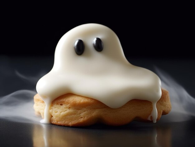 Foto um biscoito fantasma com cobertura branca para o halloween