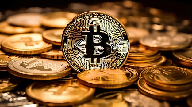 Um bitcoin de ouro com outras criptomoedas