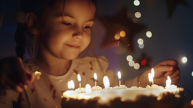 Um bolo a brilhar com velas, um desejo.