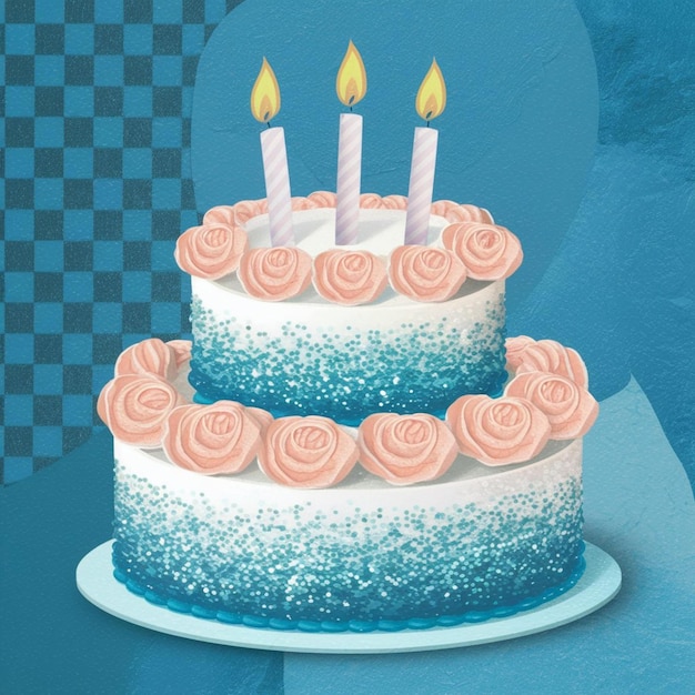 um bolo com rosas cor-de-rosa e o número 3 no topo