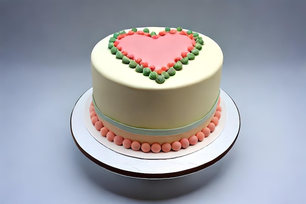 Um bolo com um coração no topo
