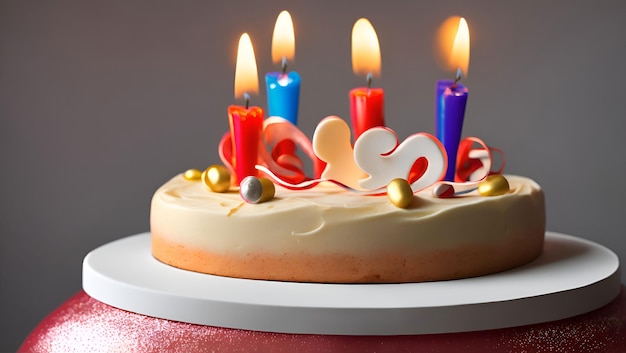 Um bolo com velas e a palavra aniversário