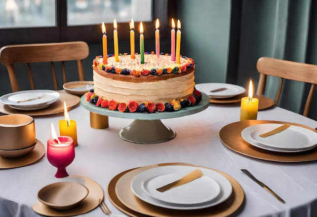 Um bolo com velas que dizem aniversário