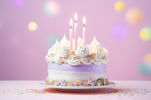 um bolo de aniversário adornado com velas e decorações festivas, perfeito para celebrar ocasiões alegres
