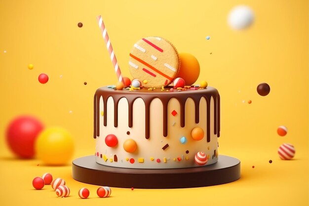 Um bolo de aniversário bonito, colorido, comida doce, ia generativa.