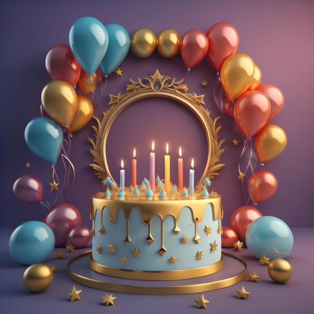 Um bolo de aniversário com balões e um bolo de aniversário com o número 7.