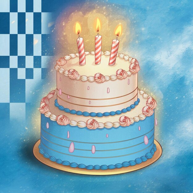 um bolo de aniversário com velas acesas e a palavra h nele