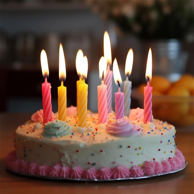 Um bolo de aniversário com velas nele