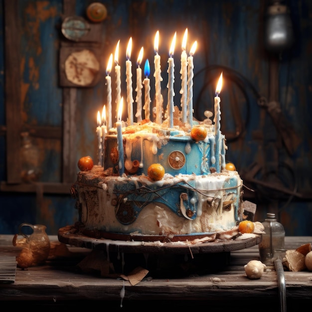 Um bolo de aniversário com velas