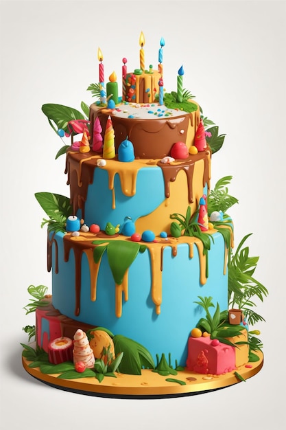 Um bolo de aniversário feito de uma floresta tropical