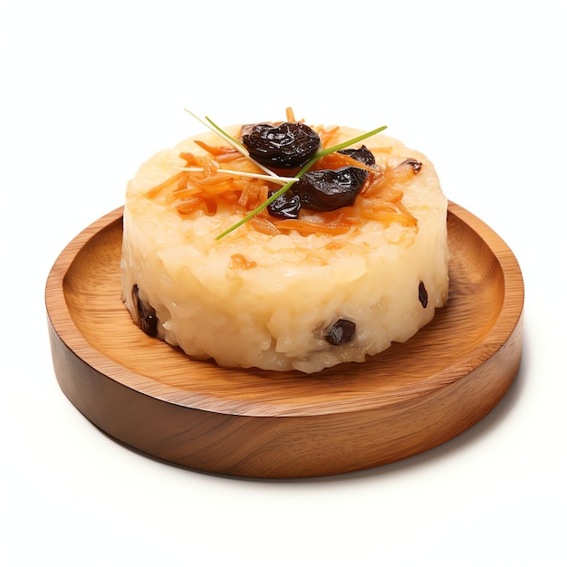 Foto um bolo de arroz songpyeon em mesa de madeira estúdio de comida coreana luz isolada em fundo branco
