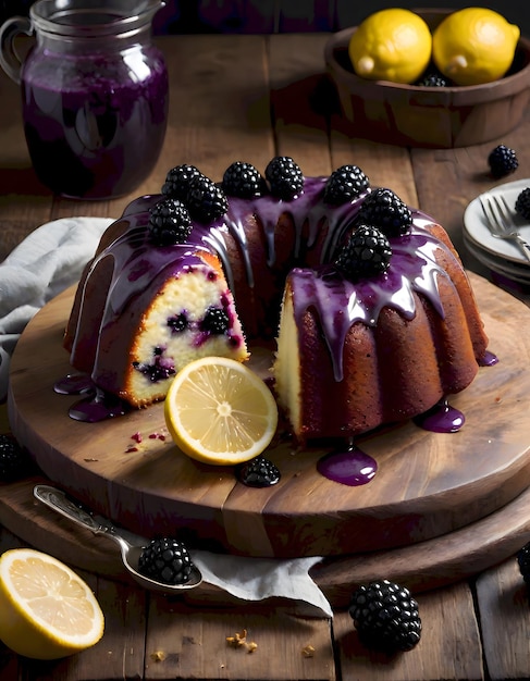 Um bolo de blackberry vibrante.
