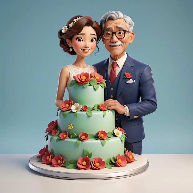 um bolo de casamento com um casal em cima