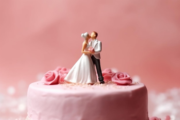 Um bolo de casamento com um casal no topo