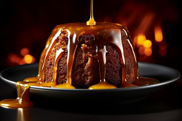 Foto um bolo de cenoura com um molho brilhante para uma sensação decadente