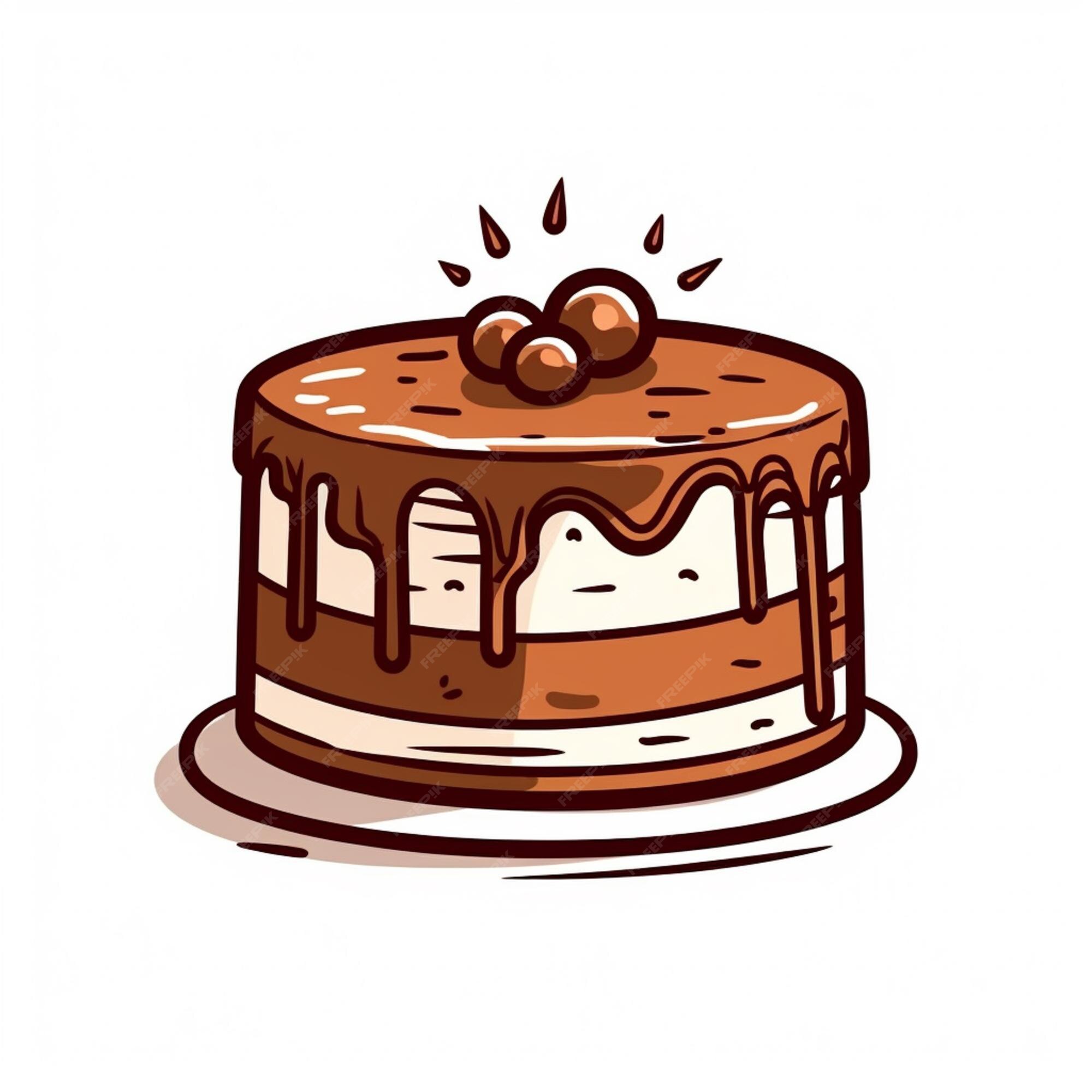 Um bolo de desenho animado com cobertura de chocolate e cerejas no topo da  ia generativa