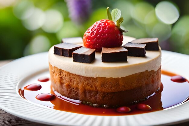 Um bolo de morango com chocolate