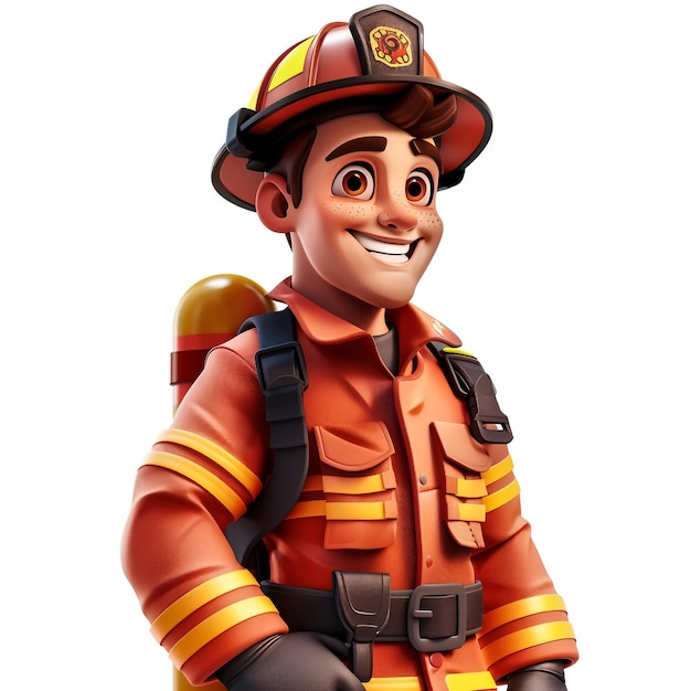 Foto um bombeiro de lego com um chapéu de bombeiro e uniforme de firemans