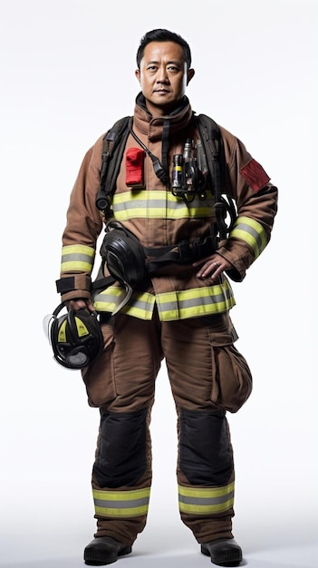 um bombeiro está vestindo um uniforme de bombeiro