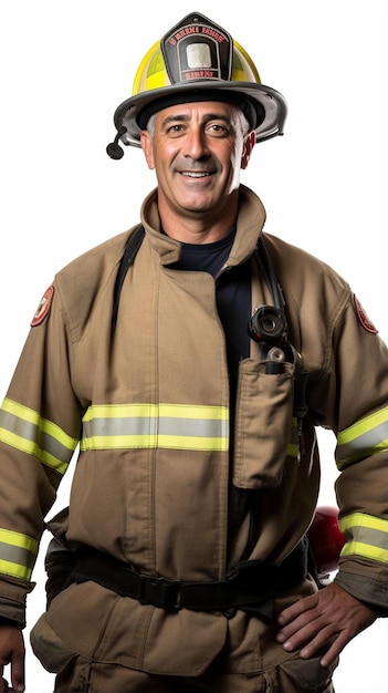 um bombeiro vestindo um uniforme de bombeiro com as palavras bombeiro nele